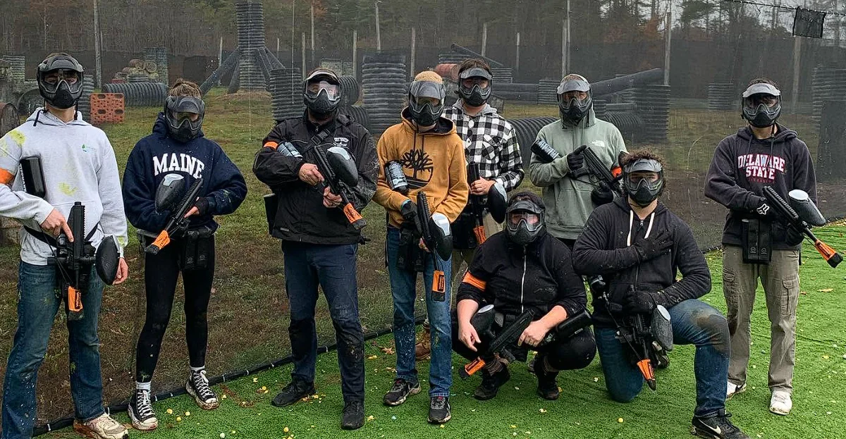 A group ready for paintball