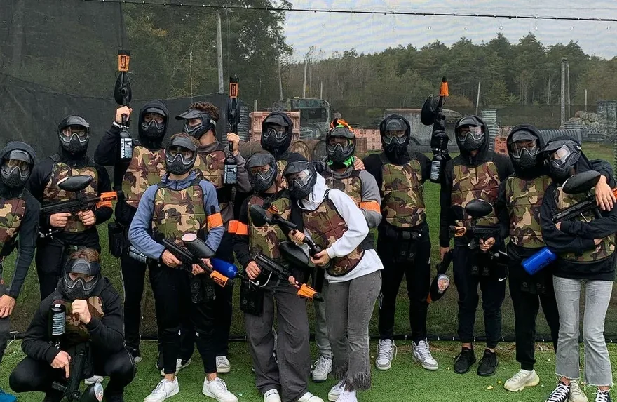A birthday group together at Birch Hill Paintball